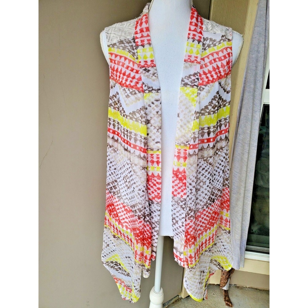 Chicos 2 Top Womens Large Orange Yellow Sheer Chiffon Southwestern Beach Coverup